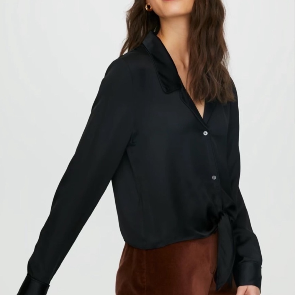 Wilfred satin tie front long sleeve button down blouse - Picture 2 of 9